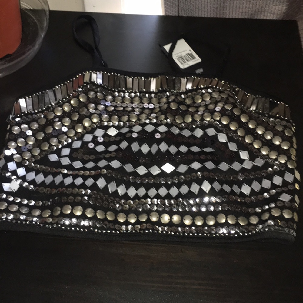 Embellished zip back crop top
